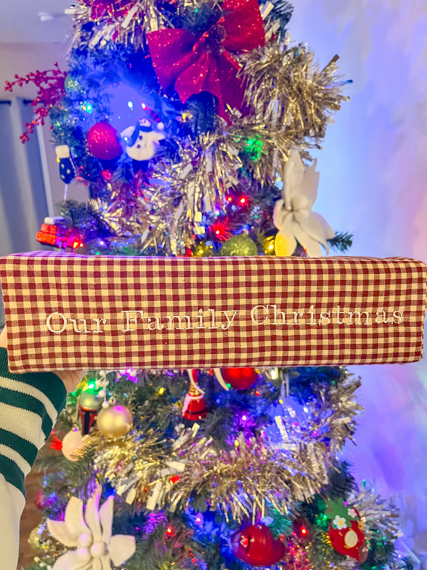 Black and Tan Gingham Scrapbook Album | Customizable Scrapbook With Embroidery