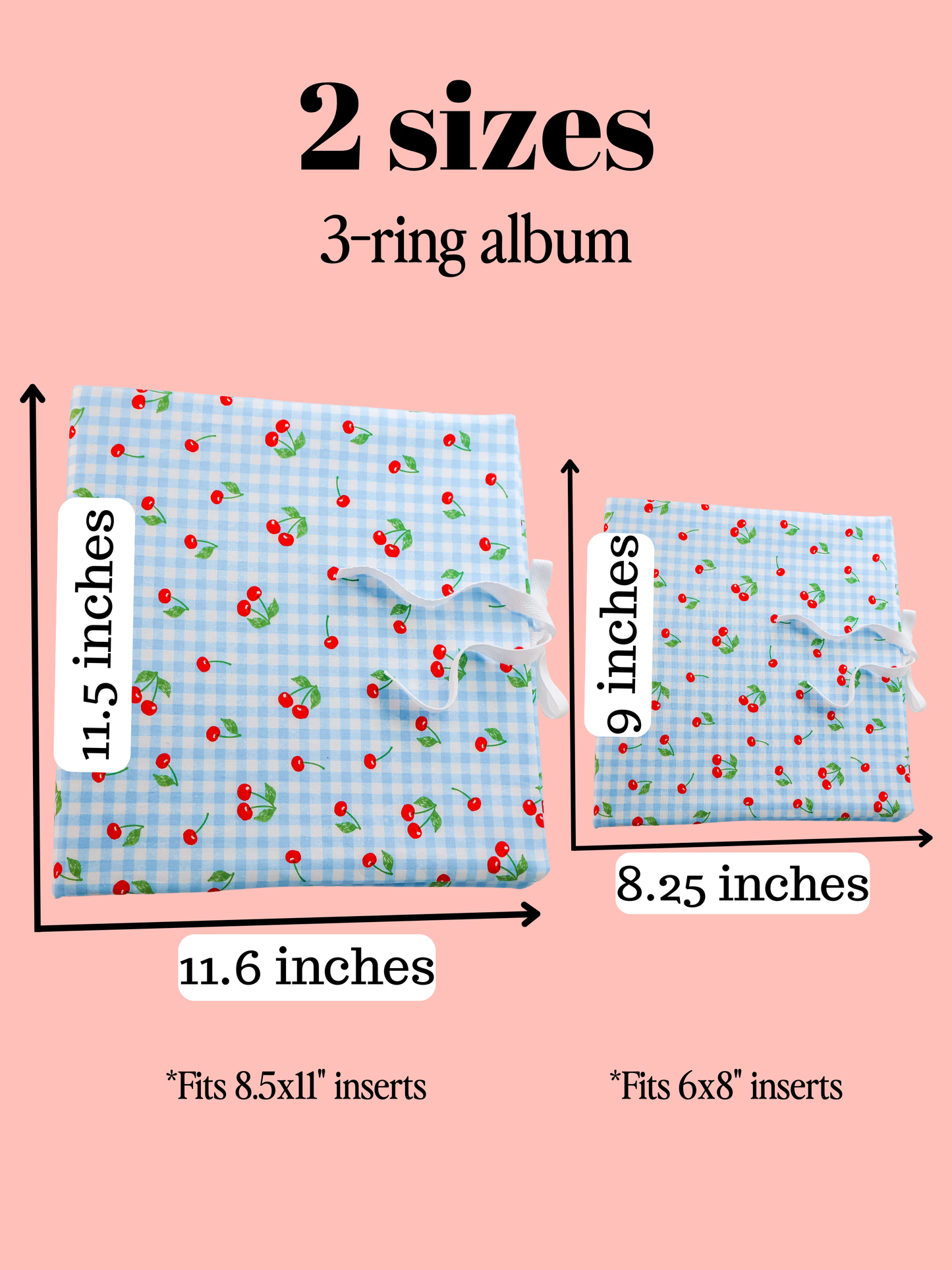 Blue Cherries Scrapbook Album | Customizable 3-Ring gingham Scrapbook With Embroidery