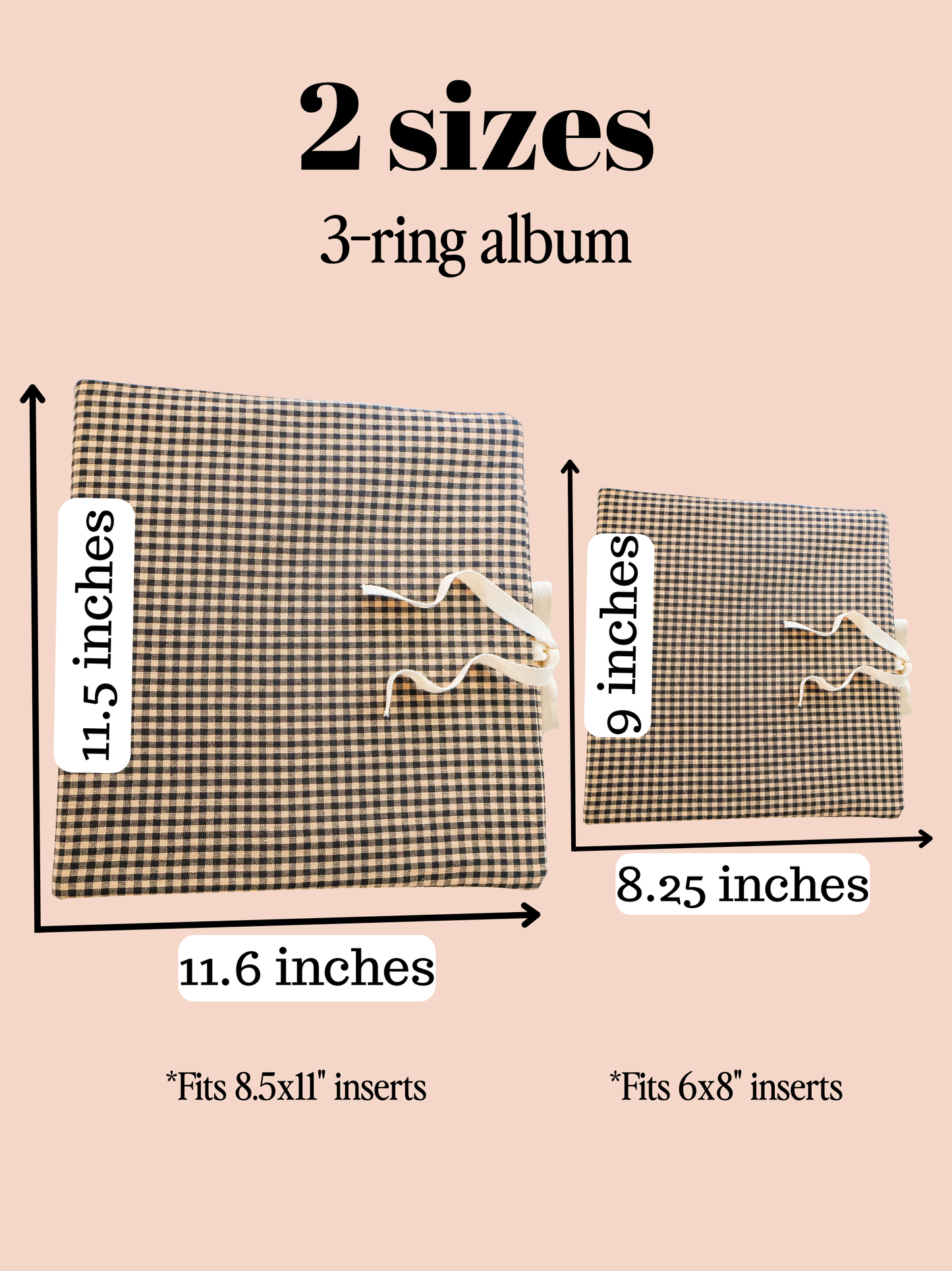 Black and Tan Gingham Scrapbook Album | Customizable Scrapbook With Embroidery