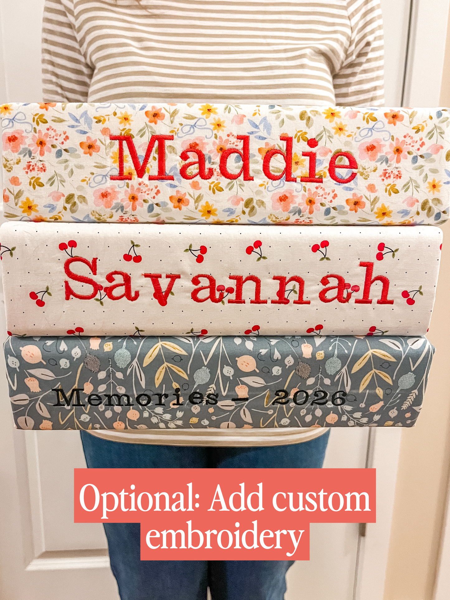 Black and Tan Gingham Scrapbook Album | Customizable Scrapbook With Embroidery