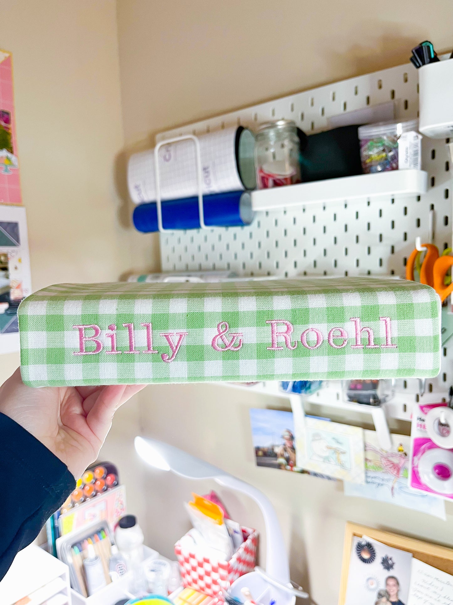 Green Gingham Scrapbook Album | Customizable 3-Ring Scrapbook With Embroidery