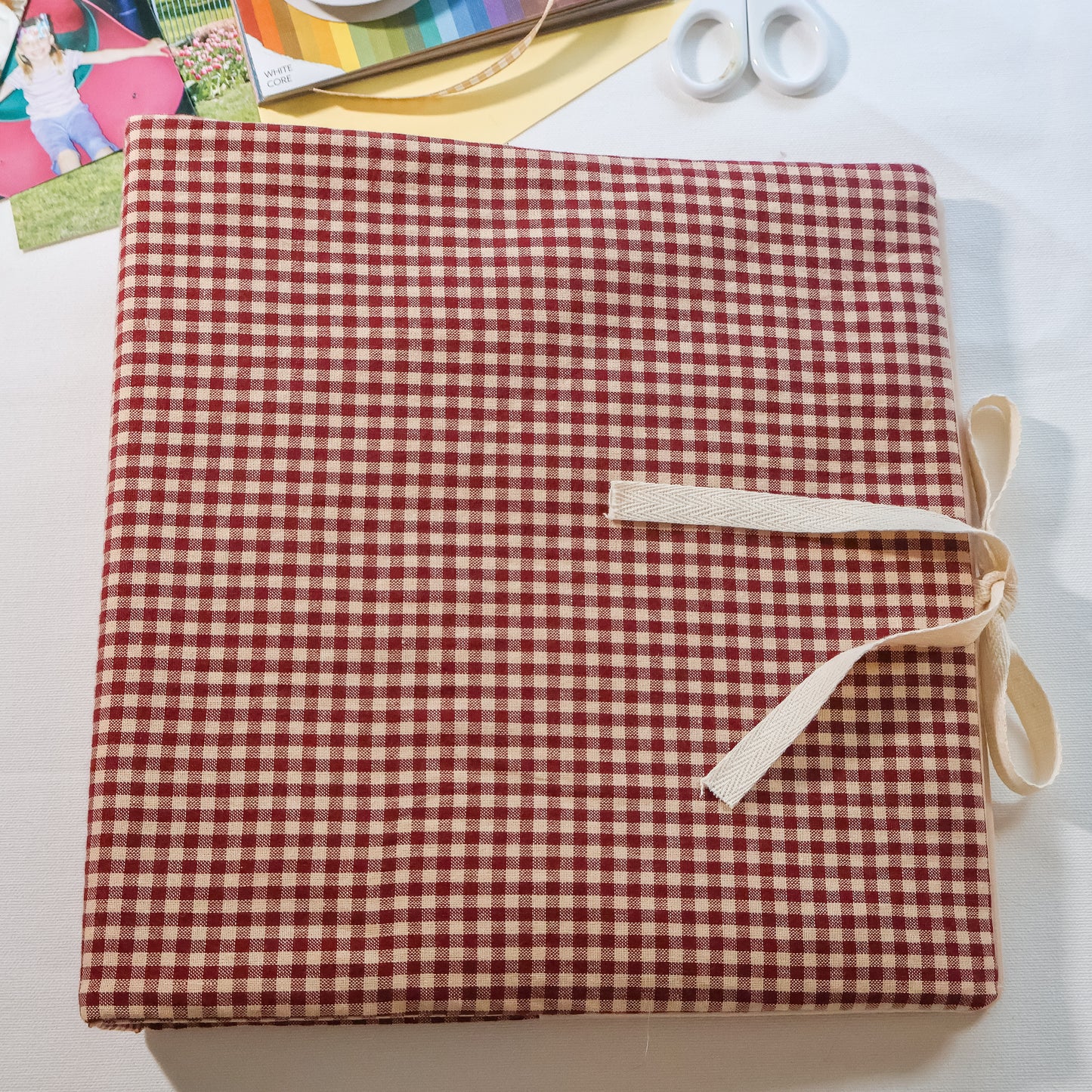 Red Gingham Scrapbook Album | Customizable Scrapbook With Embroidery