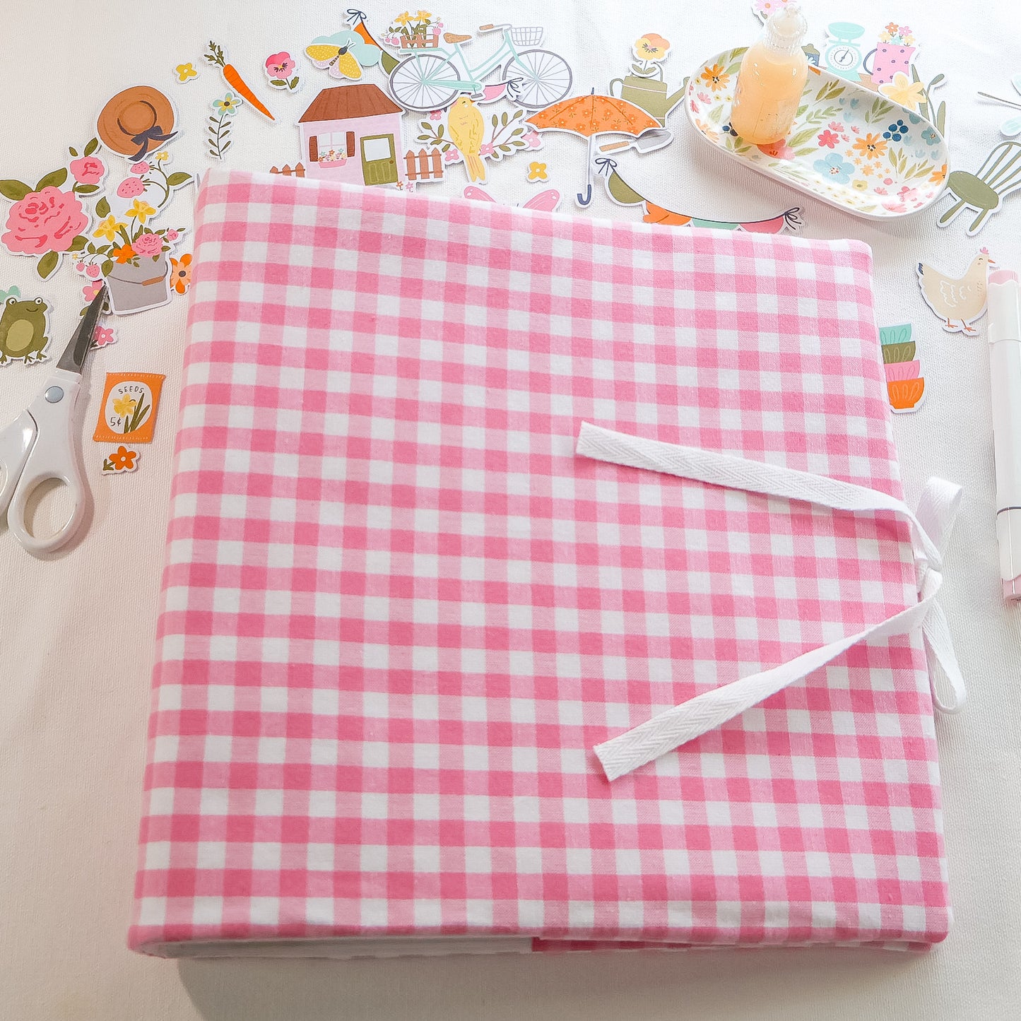 Pink Gingham Scrapbook Album | Customizable 3-Ring Scrapbook With Embroidery