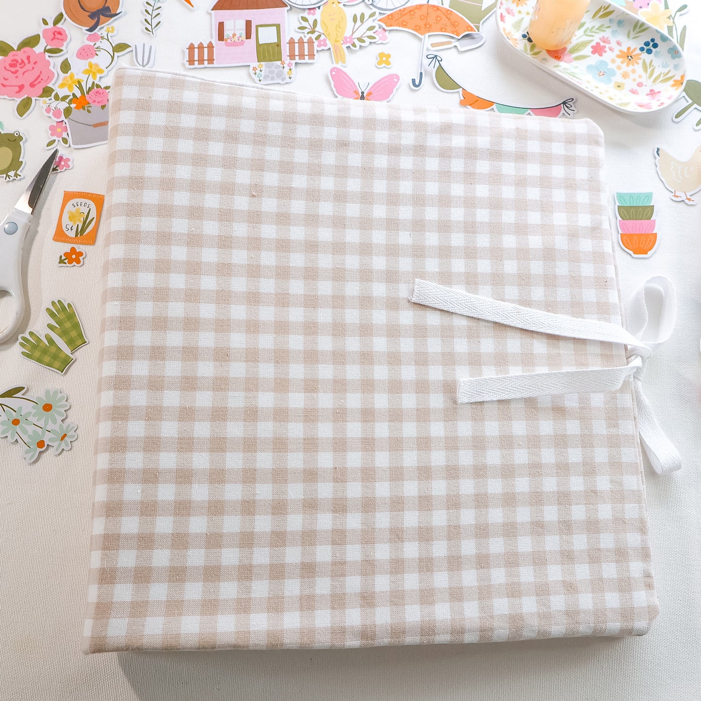 Cream Gingham Scrapbook Album | Customizable 3-Ring Scrapbook With Embroidery