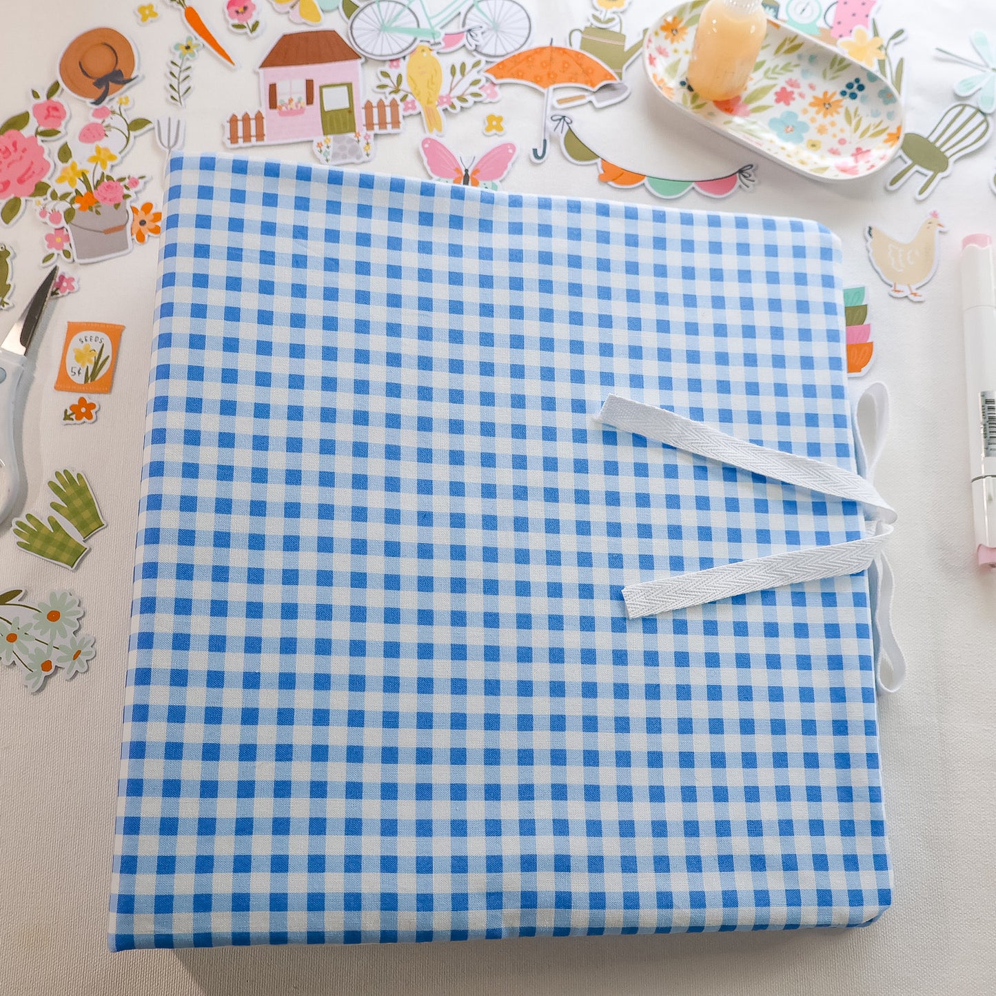Blue Gingham Scrapbook Album | Customizable 3-Ring Scrapbook With Embroidery