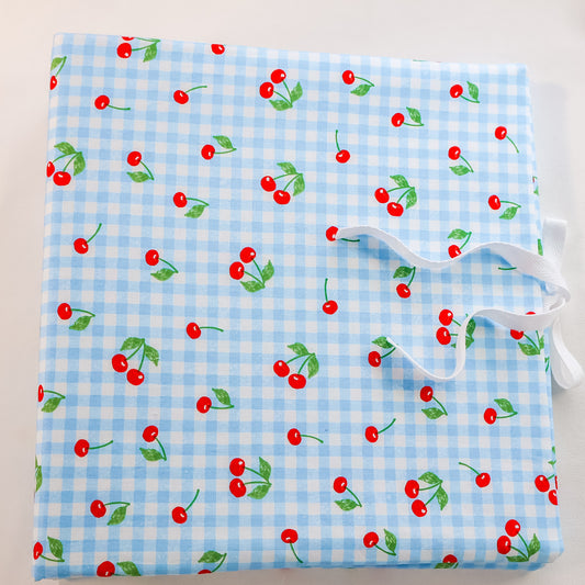 Blue Cherries Scrapbook Album | Customizable 3-Ring gingham Scrapbook With Embroidery