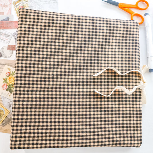 Black and Tan Gingham Scrapbook Album | Customizable Scrapbook With Embroidery