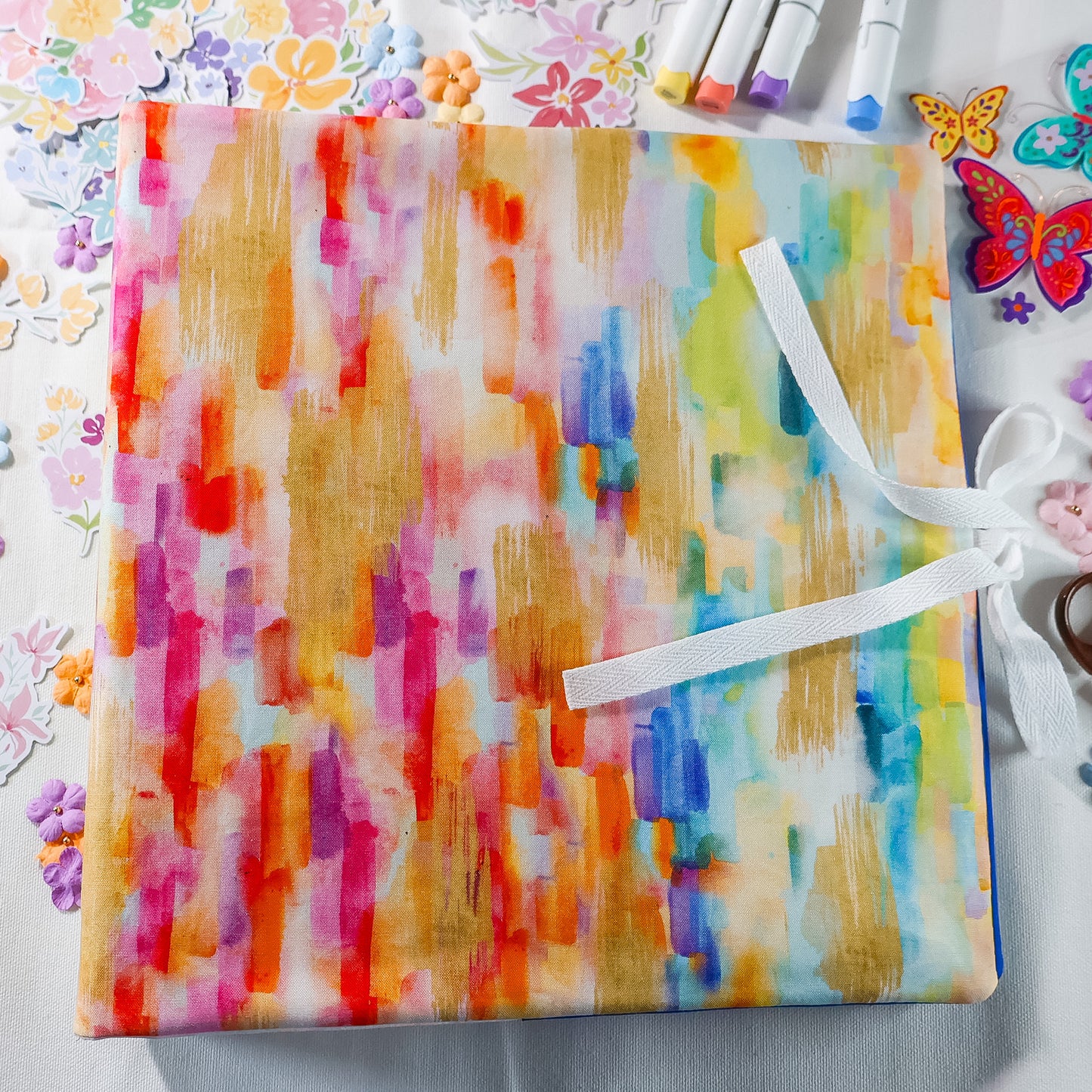 Vibrant Rainbow Handmade Scrapbook Album | Customizable scrapbooking with Embroidery, Colorful 3-ring Travel Scrapbook, Personalized gift