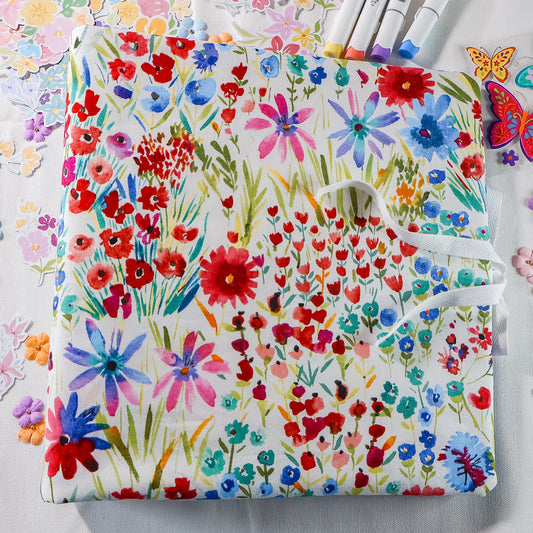 Watercolor Flowers Handmade Scrapbook Album | Customizable scrapbooking with Embroidery, Colorful 3-ring Scrapbook, Personalized gift