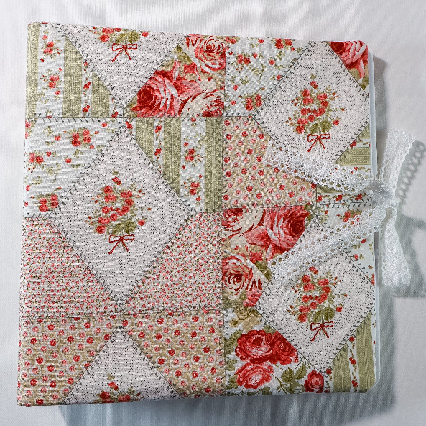 Shabby Chic Handmade Scrapbook Album | Customizable scrapbooking with Embroidery, Patchwork 3-ring Scrapbook, Personalized gift