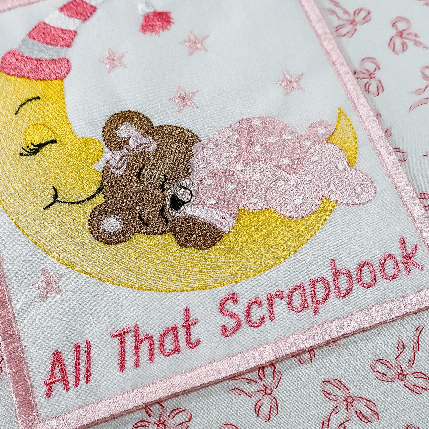 8.5x11 Pink Baby Girl Scrapbook, Sleeping Bear